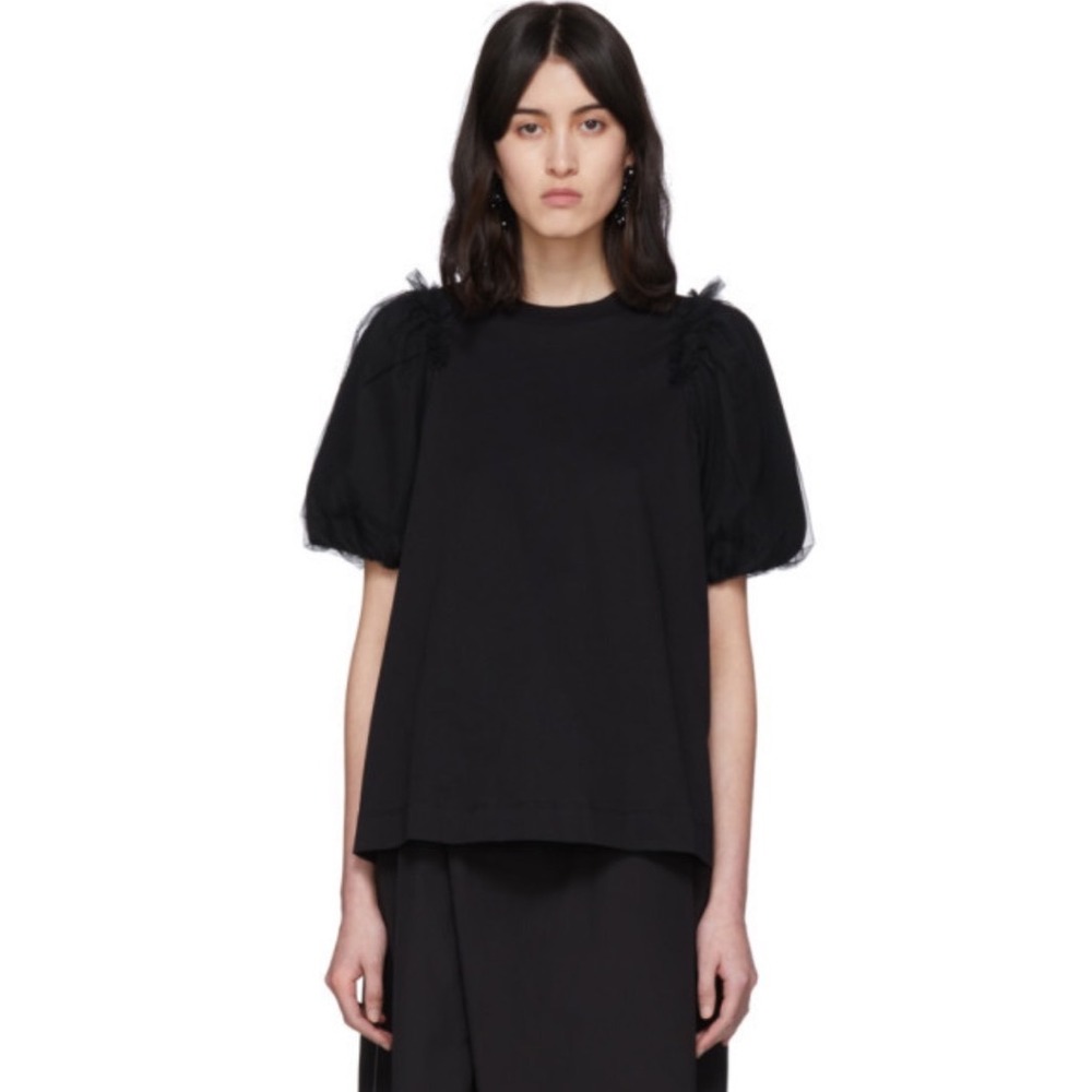 Simone Rocha Tulle Puff Sleeve Inverted Top Small Black